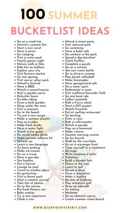 a list with the words summer bucketlist ideas