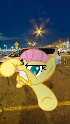 an image of a pinkie pie in the parking lot