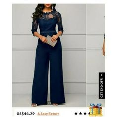 Women's Evening, Formal, Party, Bridesmaid, Elegant Jumpsuit/Romper Lace, 100% Polyester Navy Blue Color, The Pictures Look Light Blue But It Is Navy Blue Long/Wide Leg Material Does Not Stretch Zippers Up At The Back Spring, Summer, Autumn New Without Tags Bundles Welcomed! Size Large Armpit To Armpit: 20" Waist: 17" Hips: 22" Inseam: 31.5" Shoulder To Bottom: 62" Tags/Ignore: Sequin, Maxi, Mermaid Dress, Comfy, Bodycon, Sexy, Flowers, Midi Dress, Elegant Dress, Tie Dye, Trending, Popular, Cock Blue Jumpsuits And Rompers For Party Season, Blue Summer Pantsuit For Party, Blue Pantsuit For Summer Party, Blue Long Sleeve Jumpsuit For Formal Occasions, Navy Jumpsuit Outfit Wedding, Elegant Blue Pantsuit For Party, Navy Blue Jumpsuit Outfit Wedding, Blue Jumpsuits Outfit, Jumpsuit Outfit Wedding