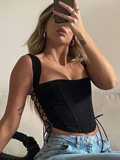 Bandage Crop Top, Crop Top Women, Tank Top Women, Looks Street Style, Black Corset, Top Women, Festival Outfits, Look Fashion, Summer Women