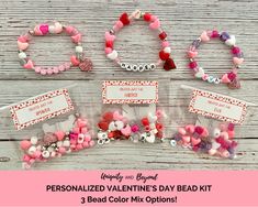 personalized valentine's day bead kit with 3 bead color mix options