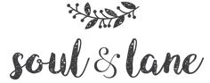 the word soul and lane written in black ink on a white background with an illustration of leaves