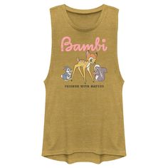 Come join Bambi and his friends as they explore their forest home in this officially licensed Disney Bambi Distressed Friends with Nature Juniors' Graphic Festival Muscle Tank Top! This tank features an adorable distressed design of Bambi the deer, Thumper the rabbit, and Flower the skunk smiling with the text: "Bambi Friends with nature," across the front. Show your love for this Disney classic film with fun new Bambi apparel, perfect for everyone! Mermaid Graphic, Muscle Tank Top, Pbs Kids, Disney Aladdin, Muscle Tank Tops, Disney Junior, Muscle Tank, Muscle Tees, Muscle Tanks