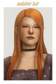 an orange haired woman with long hair and piercings on her head, wearing a choker