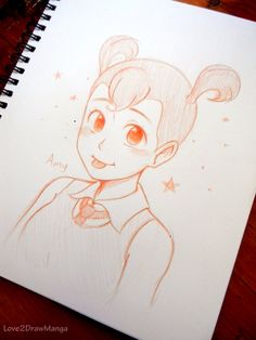 a drawing of a girl with pigtails on her head