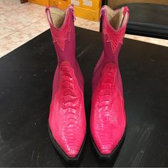 Pink Ostrich Leg Boots Handmade In Los Angeles Zipper On The Side Ostrich Legs, On The Side, Bootie Boots, Pink Ladies, Ankle Boots, Size 7, Angeles, Women Shoes, Zipper