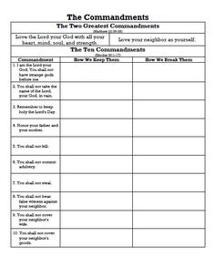 the two commandments worksheet for students to learn how to write and use them