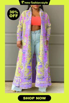 knowfashionstyle Light Purple Street Print Patchwork Cardigan Collar Outerwear Trendy Patchwork Summer Outerwear, Long Patchwork Cardigan For Layering, Long Patchwork Outerwear For Layering, Spring Patchwork Long Sleeve Cardigan, Summer Patchwork Cardigan, Multicolor Long Sleeve Cardigan For Spring, Trendy Long Sleeve Cardigan For Vacation, Casual Long Purple Outerwear, Green Outerwear For Spring Vacation