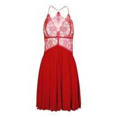 Indulge in a blend of elegance and comfort with our red camisole nightgown. Featuring adjustable crisscross straps at the back, this piece offers a customizable fit. The delicate transparent lace adorns the cups, under-bust seam, and back, beautifully revealing your shoulders and back at the waist. With a knee-length design and a deep V-neckline, this nightgown is finished with a subtly flowing hem. Made from soft viscose and gentle lace, it promises a luxurious touch that is safe for your skin, making it the perfect choice for stylish nights. 93% Viscose, 7% Elastane  Cold, gentle machine wash. Do not bleach. Do not tumble dry. Do not dry clean. Steam iron, low. Sleeveless Dresses With Delicate Straps For Night, Elegant Red Sleepwear For Night, Night Camisole Dress With Delicate Straps, Night Dress With Delicate Straps And Camisole Shape, Spaghetti Strap Dresses With Lace Bodice For Night, Elegant Red Camisole Sleepwear, Elegant Red Nightgown For Nighttime, Party Sleepwear Camisole With Delicate Straps, Red Spaghetti Straps Camisole For Sleep