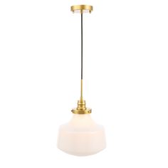 a white and gold pendant light with a black cord