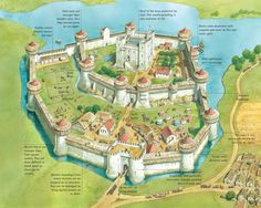 an illustrated map of a castle and its surroundings