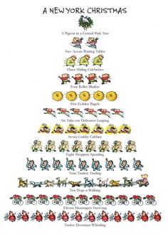 an illustrated christmas tree with people around it