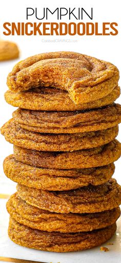 pumpkin snickkerdoodles stacked on top of each other with the title above it