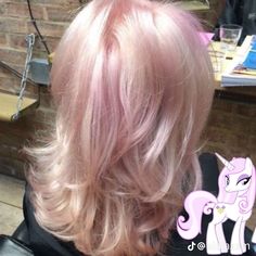 Pink N Blonde Hair, Fluttershy Hair Color, My Little Pony Hair Dye, Mlp Inspired Hair, Platinum Blonde Hair With Pink, Blonde With Pink Peekaboo, Mlp Hair Ideas, Red And Pink Hair Color, Blonde And Colored Hair