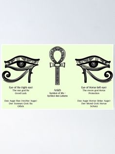 three egyptian symbols with the eye of horush, an eye and an eyeball poster