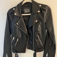 Brand New Levi’s Leather Jacket Levi's Black Winter Biker Jacket, Levi's Biker Leather Jacket, Levi's Black Leather Jacket For Fall, Levi's Black Outerwear With Zipper Closure, Levi's Casual Black Leather Jacket, Casual Black Levi's Leather Jacket, Levis Jacket, Leather Jackets, Levi's