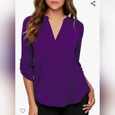 Roswear Women's Dressy Casual Shirts V Neck 3/4 Sleeve Tunic Tops Work Blouses Flattering Tops To Hide Tummy V Neck Tops For Women, Clothes Purple, Casual Chiffon Blouse, Business Casual Blouse, Sheer Chiffon Blouse, Women Chiffon Blouse, Chiffon Tops Blouses, Chiffon Blouses, Half Sleeve Tops