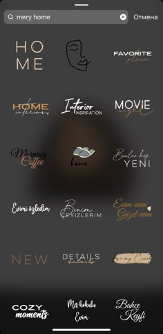 an iphone screen showing the different types of logos and font options for each item in this image