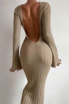 Lifestyle Manifestation, Winter Closet, Fitted Maxi Dress, Ruffle Midi Dress, Ribbed Knit Dress, Khaki Dress, Maxi Knit Dress, 인물 사진