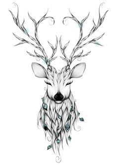 a drawing of a deer with antlers on it's head