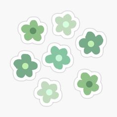 six green flower stickers on a white background