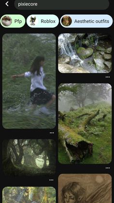 an iphone screen with pictures of people walking in the woods and on the ground,