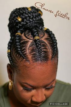 Coloured Dreads, Cornrow Bun, Updo Cornrows, Braided Ponytail Black Hair, Summer Cornrows, Braids 2024, Black Braided Updo, Braids Bun