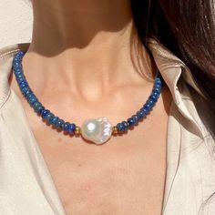 Lapis Lazuli Beaded Necklace With Baroque Pearl, Delicate Necklace, Blue and Gold, Handmade Gemstone Jewelry, Gift for Her - Etsy Spain Handmade Gemstone Jewelry, Lapis Lazuli Beads, Handmade Beaded Necklaces, Chain Extenders, Gemstone Jewelry Handmade, Necklace Blue, Beaded Necklaces, Pearl Size, Delicate Necklace