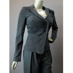 This Is A Stylish And Exciting Authentic Armani Collezioni Jacket That Is Absolutely 2die4! It Retails For $1,790.00, Is Brand New With Its Department Store Tag, Is Made In Italy, And Is Guaranteed Authentic! Color : Ash Gray / Dark Gray Fabric : 100% Virgin Wool Style : Stretchy, Pin Stripe, Ruched Pleated Side Detail That Looks Incredible, Four Front Button Closure, Slight Taper At The Waist, Slight Flare On The Bottom Hem, Comes With Its Hanging Armani Collezioni Tag And Its Armani Authentici Elegant Striped Outerwear For Office, Striped Long Sleeve Blazer For Fall, Striped Semi-formal Long Sleeve Outerwear, Striped Long Sleeve Semi-formal Outerwear, Striped Long Sleeve Outerwear For Office, Striped Fitted Blazer With Lapel Collar, Fitted Striped Blazer With Lapel Collar, Semi-formal Striped Outerwear For Fall, Striped Outerwear For Semi-formal Fall Occasions