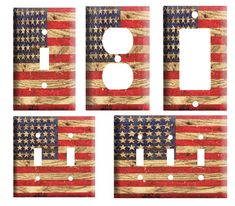 four american flag light switch plates on a white background with the same pattern as the one in the photo