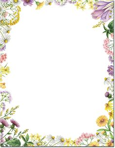 a floral frame with daisies and other flowers