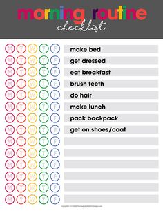 the printable morning routine checklist for kids