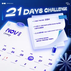 an advertisement for the 21st day's challenge is shown in this graphic design style