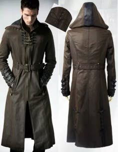 Gothic Fashion Men, Mode Steampunk, Punk Rave, Medieval Clothing, Steampunk Clothing, Fantasy Clothing, Steampunk Fashion, Fantasy Fashion, Hooded Coat