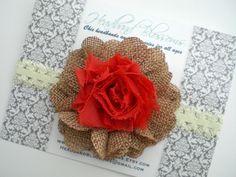 Thanksgiving Chiffon Burlap Flower on Elastic Headband - Newborn Baby Girl Adult - Wedding Flower Girl - Photo Prop - Autumn Fall only $9.25 Chic Headband