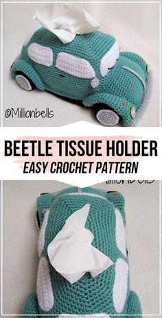 a crocheted toy with the words beetle tissue holder easy crochet pattern