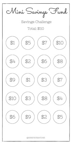 a printable savings finder with numbers and symbols