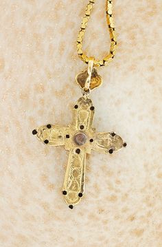 Cross Elegant Ceremonial Cross Necklace, Byzantine Cross Jewelry For Ceremonial Occasions, Traditional Gold Crucifix Jewelry, Antique Cross Pendant Jewelry With Intricate Design, Antique Ceremonial Cross Jewelry, Antique Cross Jewelry For Ceremonial Occasions, Byzantine Yellow Gold Cross Necklaces, Byzantine Yellow Gold Cross Necklace, Antique Yellow Gold Crucifix Jewelry