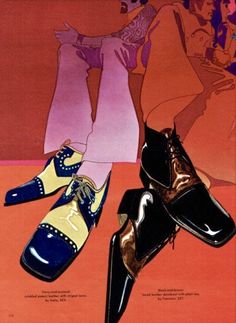 an advertisement for men's dress shoes from the 1950's, featuring women in evening dresses