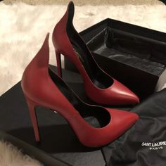 Saint Laurent Red Leather High Heel Pumps Size 7 True To Size - These Are Drop Dead Gorgeous In Great Condition, Worn Twice Have A Tiny Mark On Left Shoe Not Too Noticeable .. Please See Pictures. Red High Heels, Drop Dead, Red High, Saint Laurent Shoes, Leather High Heels, Heel Pumps, High Heel Pumps, Leather Pumps, Christian Louboutin Pumps