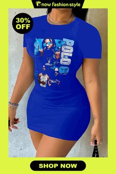 Blue Casual Print Basic O Neck Short Sleeve Dress Short Sleeve Dress, Wholesale Fashion, Dresses Online, Sleeve Dress, Short Sleeve Dresses, Dresses With Sleeves, Shop Now, Purple, Blue