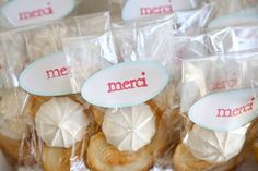 several bagels wrapped in plastic and labeled with merri's name on them