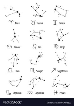 zodiac signs and their names on a white background