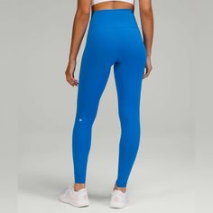 Brand New With Tags Sold Out Online Size 4 “Poolside” Color 31” Length Blue Lululemon Leggings Outfit, Poolside Lululemon, Blue Lululemon Leggings, Colored Leggings, Blue Lululemon, Coloured Leggings, Lulu Leggings, Wunder Train, Athletic Clothes