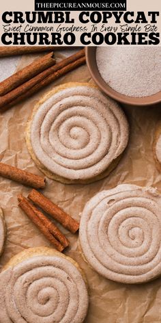 Snickerdoodle cookies topped with a swirl of cinnamon buttercream frosting and extra cinnamon sugar.