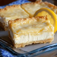 two slices of lemon pie on a plate