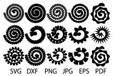 an assortment of black and white circular designs