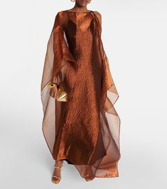 Find TALLER MARMO Sza Sza Fil Coupé Kaftan on Editorialist. Material: 56% polyester, 44% polyamide. Care instructions: specialist clean. Made in Italy. Designer color name: Copper. Closure: self-ties, zipped back. Silk Kaftan For Evening, Elegant Brown Festive Kaftan, Elegant Evening Kaftan For Spring, Festive Brown Elegant Kaftan, Elegant Silk Kaftan, Silk Kaftan For Party, Silk Maxi Kaftan For Evening, Evening Satin Maxi Kaftan, Silk Maxi Length Kaftan For Evening