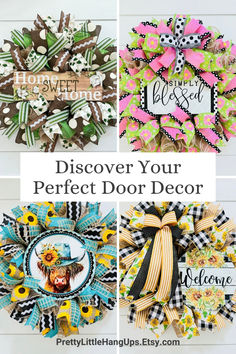 four different types of door decorations with the words, diy - over your perfect door decor