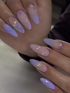 Lilac Nails Design, Light Purple Nails, Lilac Nails, Purple Acrylic Nails, Purple Nail Designs, Lavender Nails, Almond Acrylic Nails, Thanksgiving Nails